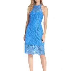 NWT Lilly Pulitzer Women's Kenna Halter Shift Dress in Bennett Blue Fan Lace